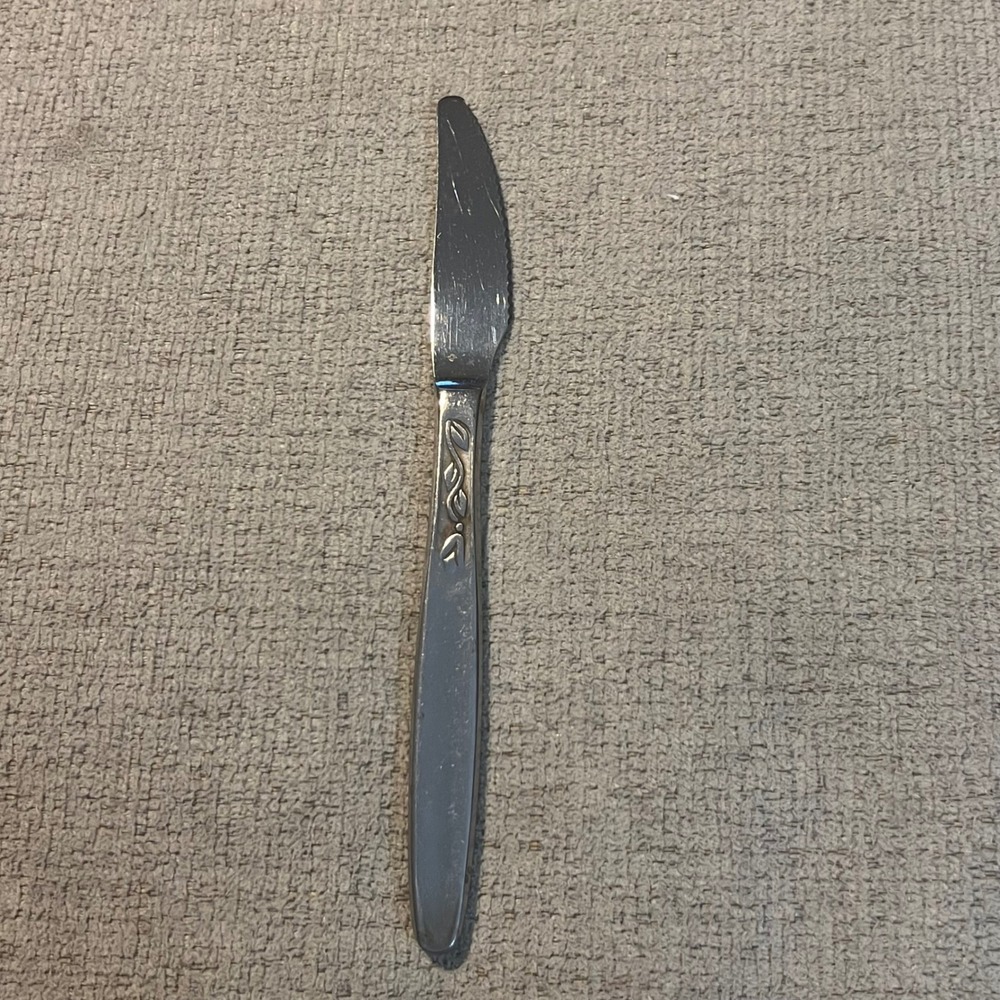 Amefa Stainless Steel Dinner Knife Vintage Leaf Scroll Handle Flatware Silver